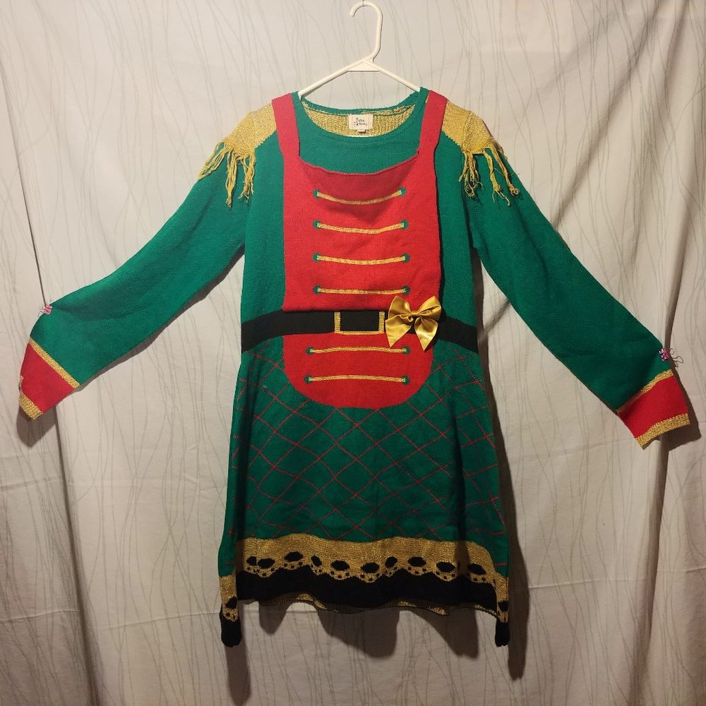 Born Famous ugly holiday sweater dress toy soldier